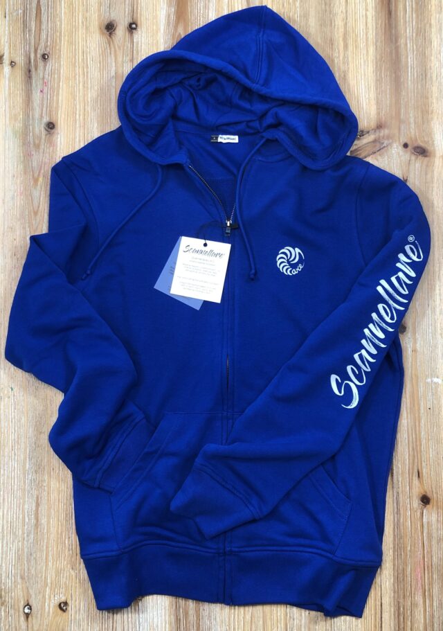 Felpa zip e cappuccio color blu scannellare