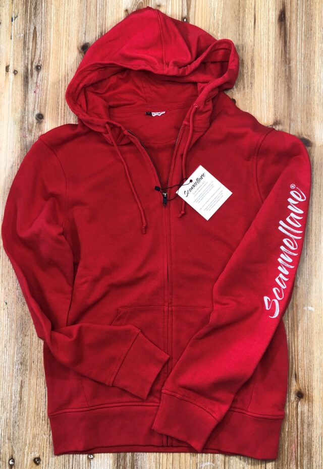 Felpa zip e cappuccio color rosso scannellare